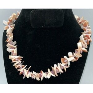 Vintage Puka Style Shell 18" Necklace 70s  Peach Hawaiian Chunky Surfer Carved